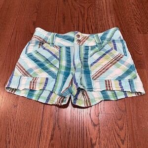 y2k blue & multicolored plaid crinkle shorts xs
